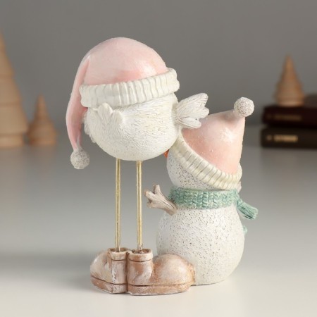 Souvenir Polystone "Snowman with a bird on high legs" 11x7.5x13 cm-2