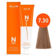 Cream-color hair Permanent Ollin Professional N-Joy, tone 7/30, blond golden, 100 ml