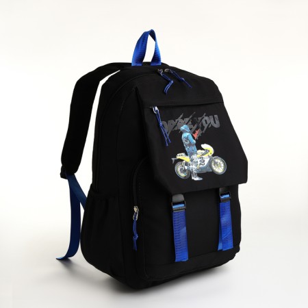 School backpack from textiles on lightning, 5 pockets, black/blue color-2
