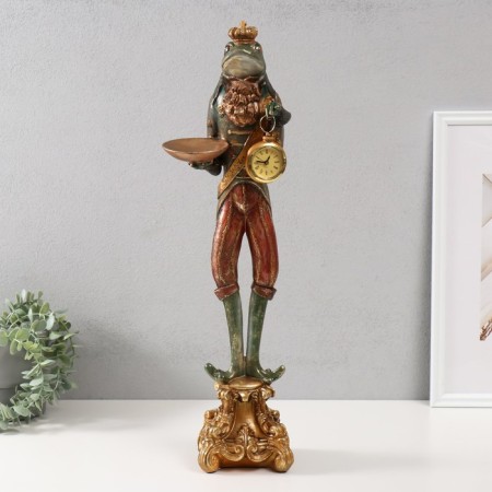 Polystone candlestick with a clock "Frog in the crown" 17x14.5x57.5 cm