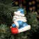 Fir -tree porcelain toy "Santa Claus with a clock", blue fur coat, 8 cm