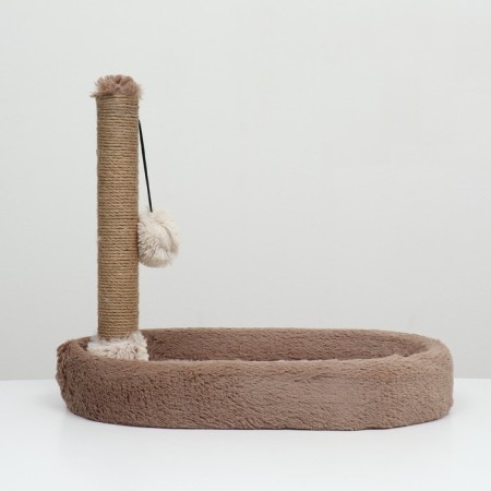 A bed with a cloth "Pijon", oval, 55 x 36 x 47cm, fluffy fur, jute, brown-2