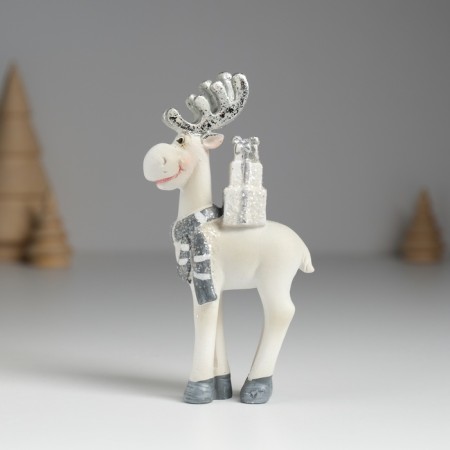Polystone souvenir "Deer with silver horns, with white gifts on the back" 5.5x2x11.5 cm-4