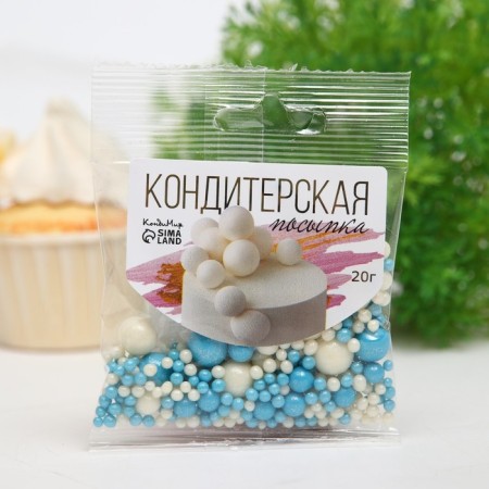 Sprinking confectionery "pearls" blue, silver, 20 g-1