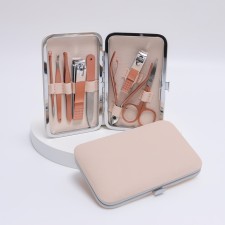Manicure set, 8 objects, in case, beige/pink gold color
