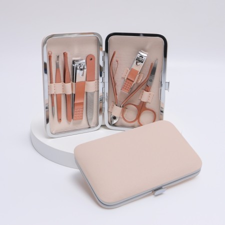 Manicure set, 8 objects, in case, beige/pink gold color