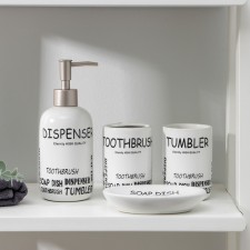 A set of accessories for the bathroom “inscriptions”, 4 items (400 ml dispenser, soap dish, 2 glasses), white color