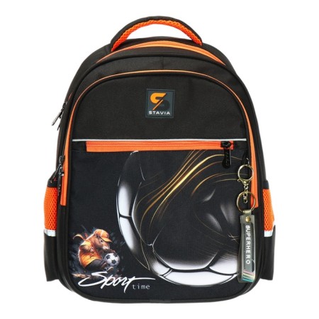 School backpack, 40 x 33 x 19 cm, ergonomic back, Stavia "Football", Blackr-2