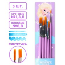 Drawing brush, 5 pieces, synthetics, round No. 1,3,5, flat No. 6.8, cold heart