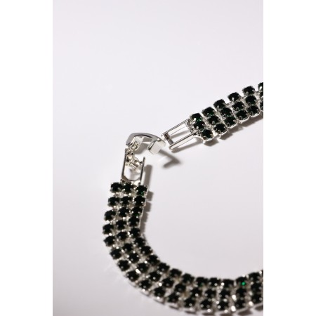 Bracelet with rhinestones "shining" three rows, dark green color in silver, 18 cm-2