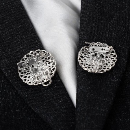 Cardigan clamp "Lace", white color in silver-4