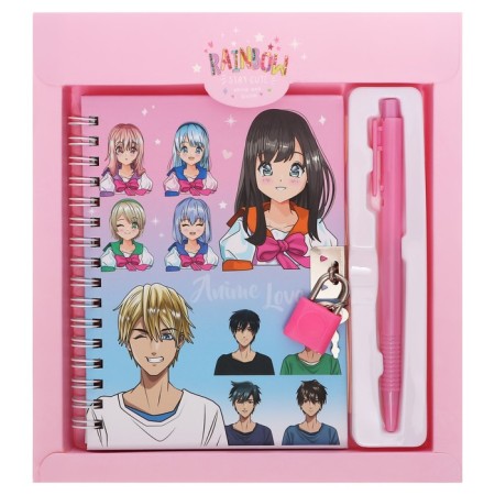 A set of MAZARI "Anime", included: notebook (17.5 x 19.5 cm, 48 sheets in a cage, with a lock, 70g/m2), Blue Automatic Blue Automatic 0.7 mm Ballic-10