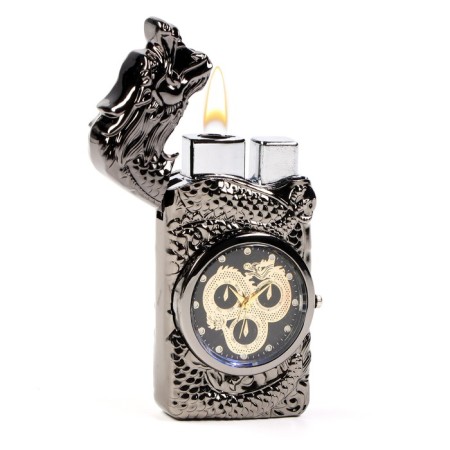 Gas lighter with a clock "Dragon", Piezo, Black-1