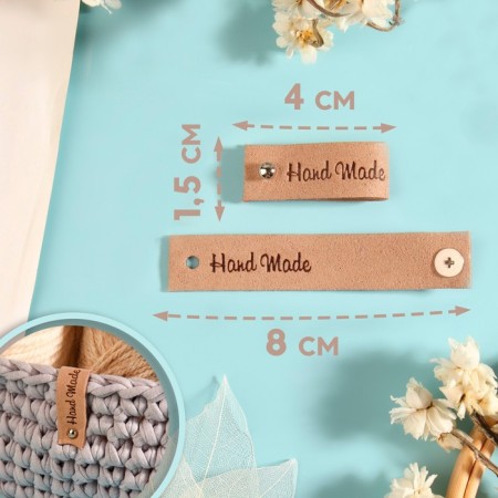 Tag with the "Hand Made" button, 8 × 1.5 cm, 10 pcs, beige color-1