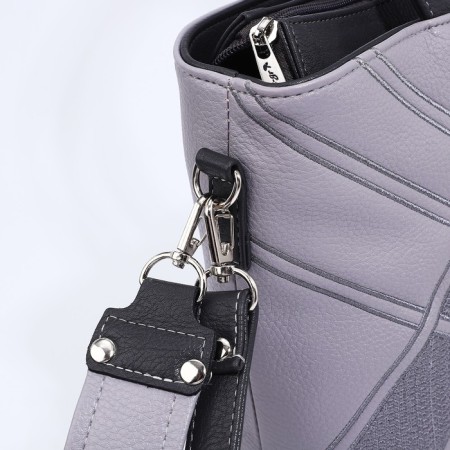 Bag "Golden Rain" with a zipper, 2 outer pockets, a long belt, color gray color-3