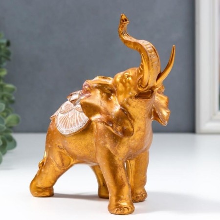 Polystone souvenir "African elephant with a flower on a blanket" under bronze 17x8.5x17 cm-1