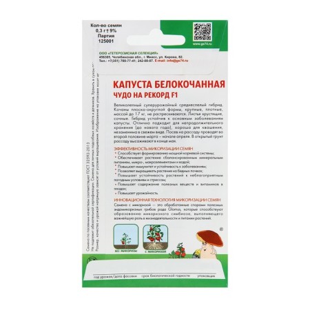 Cabbage seeds of white cabbage "Miracle for the Record" F1 late -ripening, coarse, 0.3 g-6