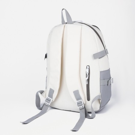 School backpack from textiles on lightning, 3 pockets, white/gray color-3