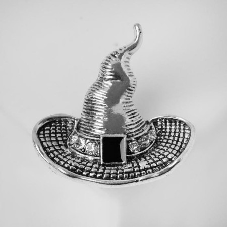 Brooch "Magic Hat" black and white, Black silver color