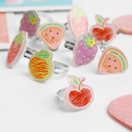 Children's rings are “chosen” drawn fruits, mix, color, dimensionless, 36 pcs.
