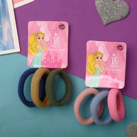 Hair elastic band "Mahrushka Sport" (set of 3 pcs) pastel spring, 4 cm, mix-1