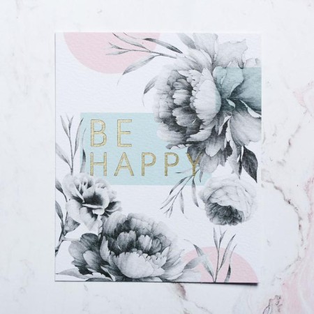 Watercolor card with embossing BE HAPPY, 8.8 x 10.7 cm-2