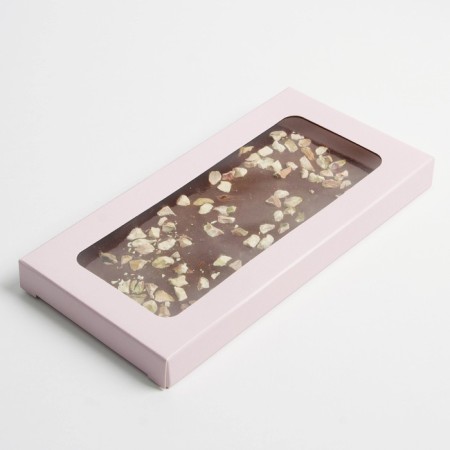 Chocolate box, confectionery packaging, “pink”, with a window, 17.3 x 8.8 x 1.5 cm