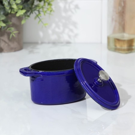 Cast iron pots Volcano, 250 ml, 14 × 7 × 9 cm, for feeding, blue color-1
