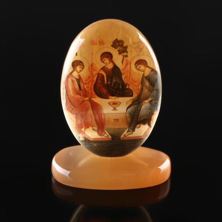 Icon oval on delivery with the background "Holy Trinity", Selenite