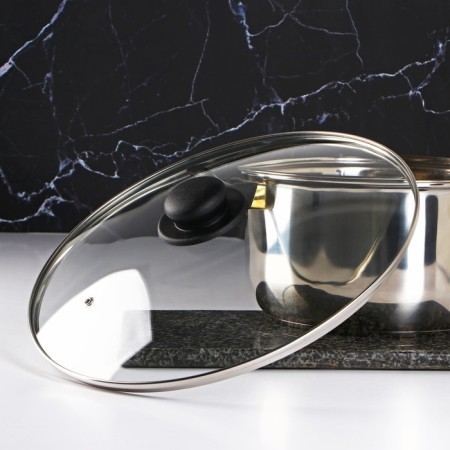 Glass cover for pans and pots "Dolyana", D = 32 cm, stainless rim, plastic handle-1