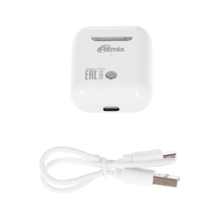 Ritmix RH-804BTH TWS headphones, wireless, inserts, microphone, BT 5.0, 40/300 mAh, white-5