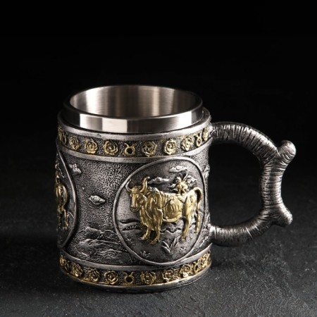 Bull stainless steel mug, 400 ml, silver color
