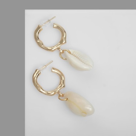 Earrings "sea" with shells, beige color in gold-1