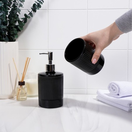 A set of accessories for the bathroom "Lina", 2 items (soap dispenser, glass), black color-5