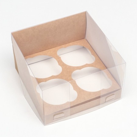 Confectionery folding box for 4 cupcakes, craft 16 x 16 x 10 cm-1