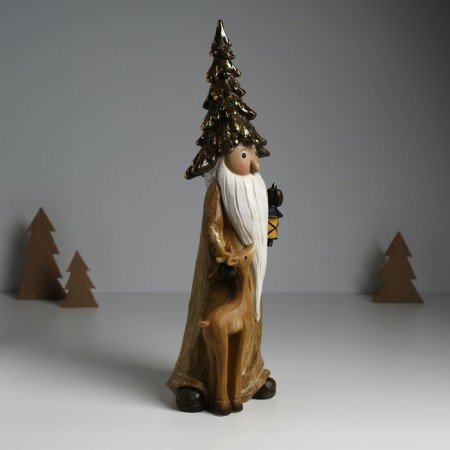 Polystone souvenir "Santa Claus in a golden outfit, a cap, with a deer" 12x9.5x36 cm-1