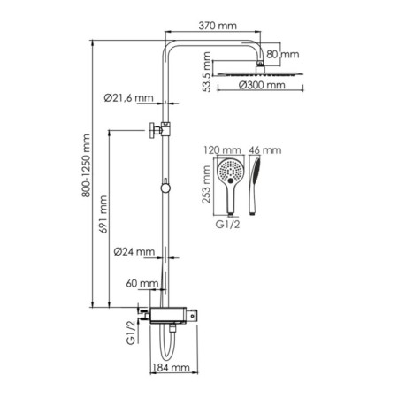 The shower system Wasserkraft A113.116.155.ch Thermo, tropical shower, thermostat, chrome/white 1011511-4