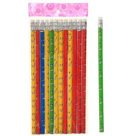 Chernographic pencil with the eraser "Smile", hardness of HB, round body, mix