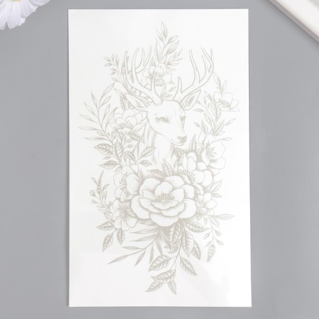 Tattoo on the body blue "Deer in flowers" 18x11 cm-1