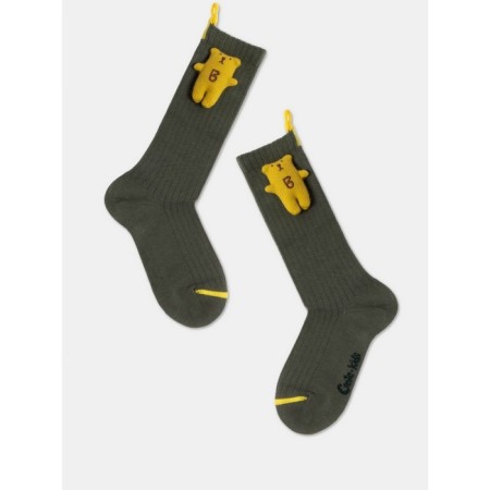 Extended children's socks in a rub with a decorative toy CONTE KIDS TIP-Top, size 16, khaki color-1