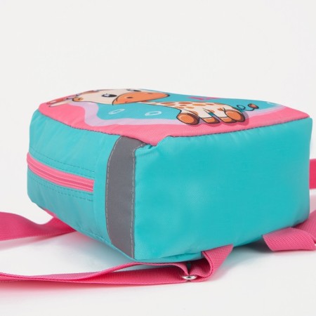 Baby backpack on a zipper, a reflective strip, pink/turquoise color-4