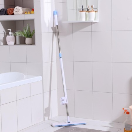 Swabir with spin and brush, 2 microfiber nozzles 38 × 12 cm, steel handle 136 cm-1
