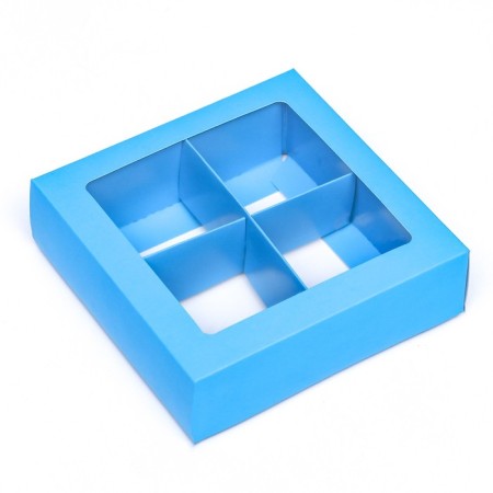 Box for sweets 4 pcs, blue, 12.5x 12.5 x 3.5 cm,-1