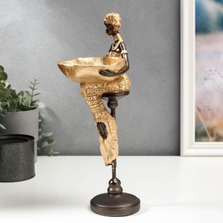 Souvenir Polystone stand "African with a dish, in a gold outfit" 31.5x10.5x12.5 cm-2