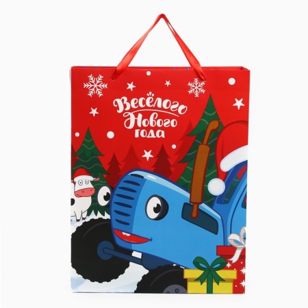 New Year. Gift package, 31x40x11.5 cm, blue tractor-3