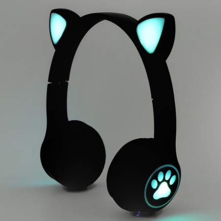 Headphones luminous ears, wireless "cat", black W-03-5