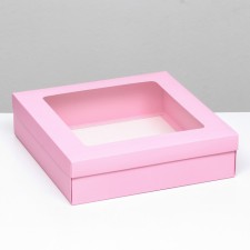 The box is folding, the lid is, pink, with a window 30 x 30 x 8 cm