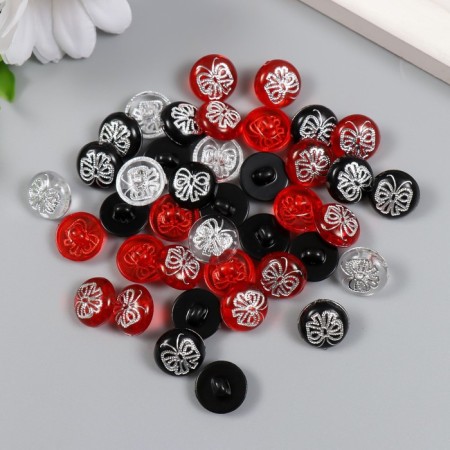 Buttons plastic on midnight "Silver butterfly" Color Mix set 40 pcs 1.2x1.2 cm