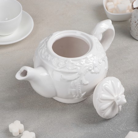 Keramic teapot "Vintage", 900 ml, white color-1