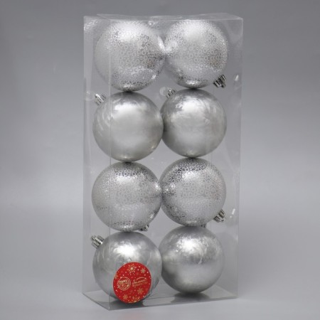Set of balls plastic D-8 cm, 8 pcs "Ella" silver-1